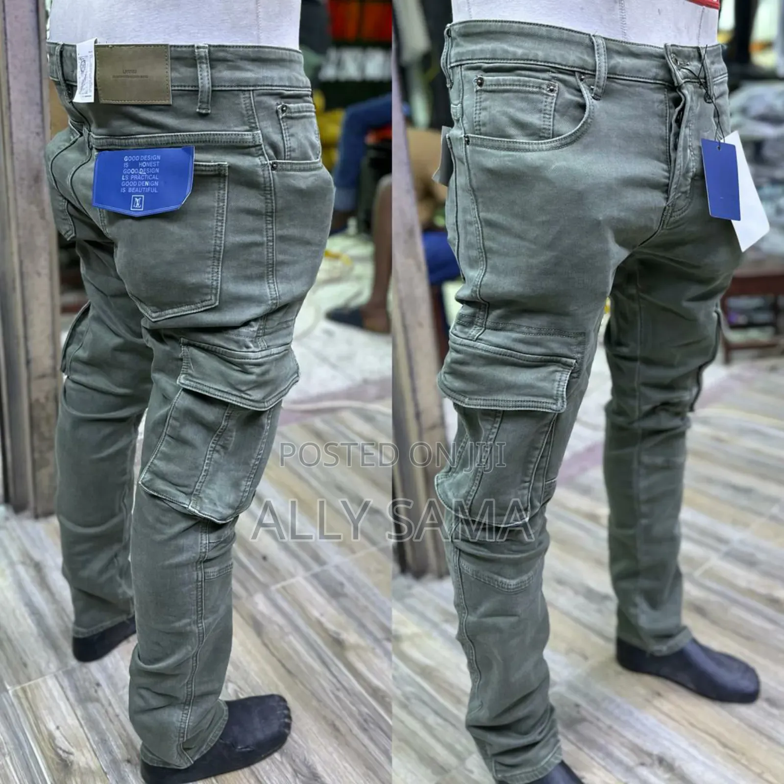 Mens Jeans Slim Cargo Plain