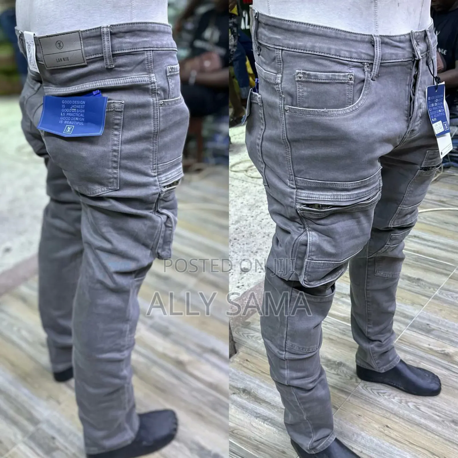 Mens Jeans Slim Cargo Plain