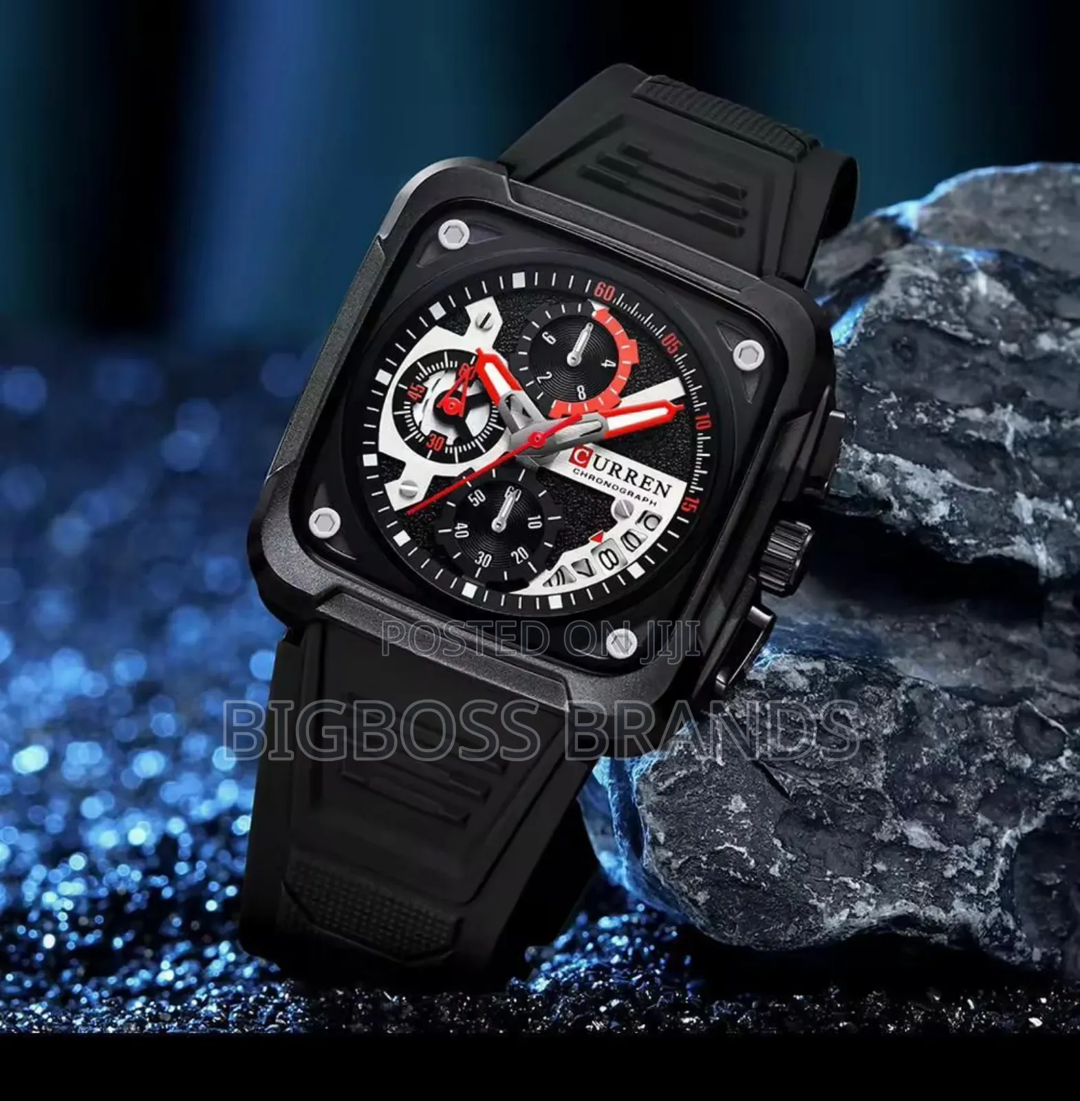 Cuuren Square Watch With Rubber Belt