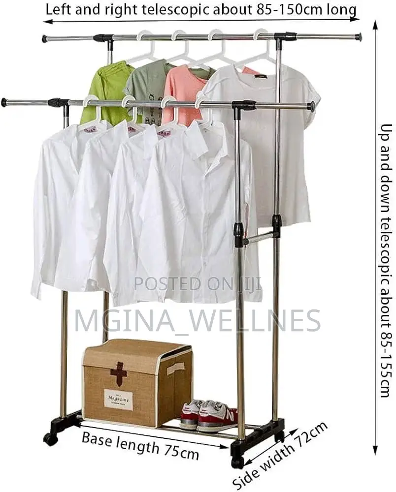 Double-Barreled Clothes Rack With Adjustable Height Length