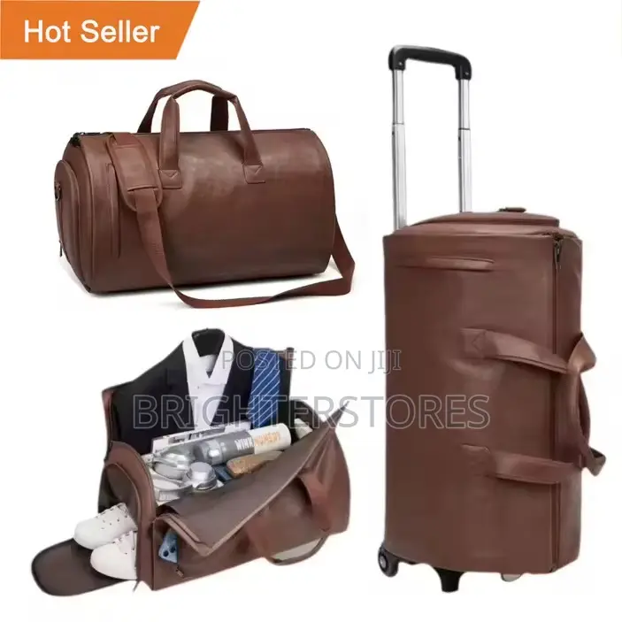 Rolling Wheeled Garmet Trolley Duffle Suitcase Leather