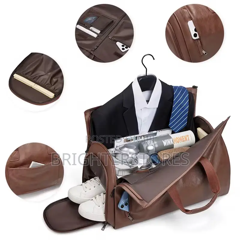 Rolling Wheeled Garmet Trolley Duffle Suitcase Leather