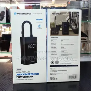 Powerology Ultra Portable Air Compressor Power Bank, Black
