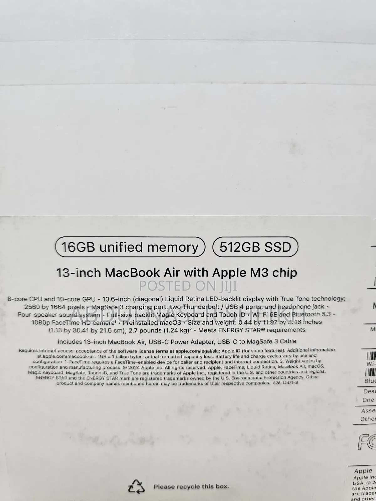 New Laptop Apple MacBook Air 2024 M3 13-Inch 16GB Apple M3 SSD 512GB