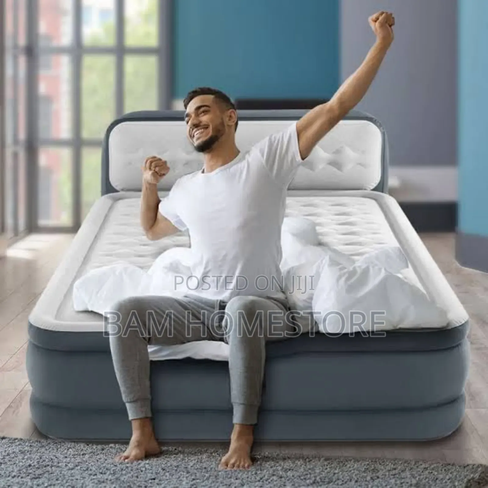 Inflatable Airbed 5*6 With Raised Pillow (18 Inches)