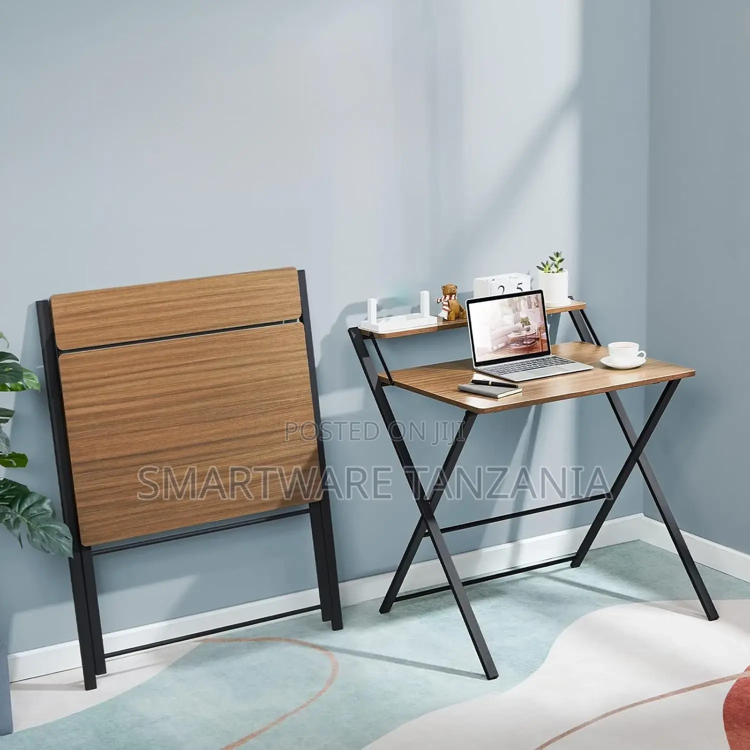 2-tier Foldable Computer Desk With Shelf For Home Office