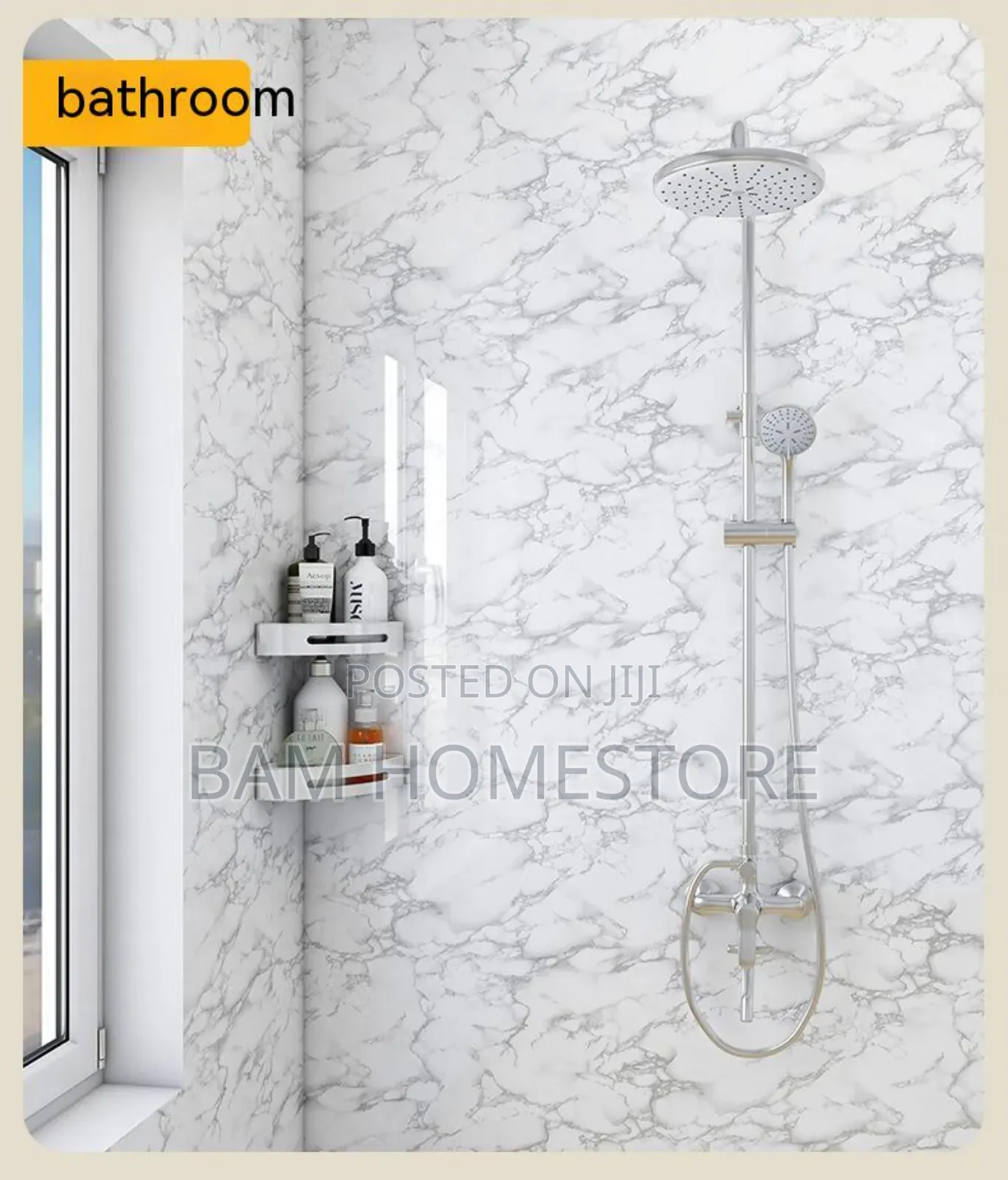 Washroom Self Adhesive Marble Stickers/Wallpaper (10m*60cm)