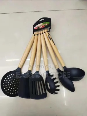 6pcs Silicone Utensils Set Non-Stick Spatula Wooden Handle.