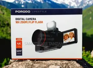 Porodo Lifestyle Digital Camera 16x Zoom | Flip Flash, Black