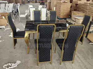Dining Set Gold 6 Chairs With Marble Table