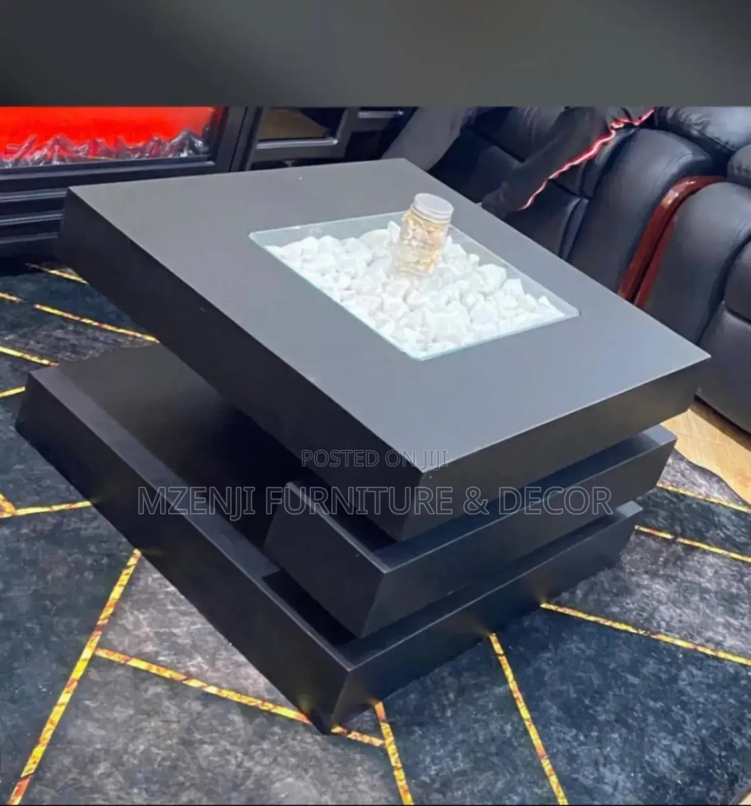 Coffee Table Black With White Stones Inside