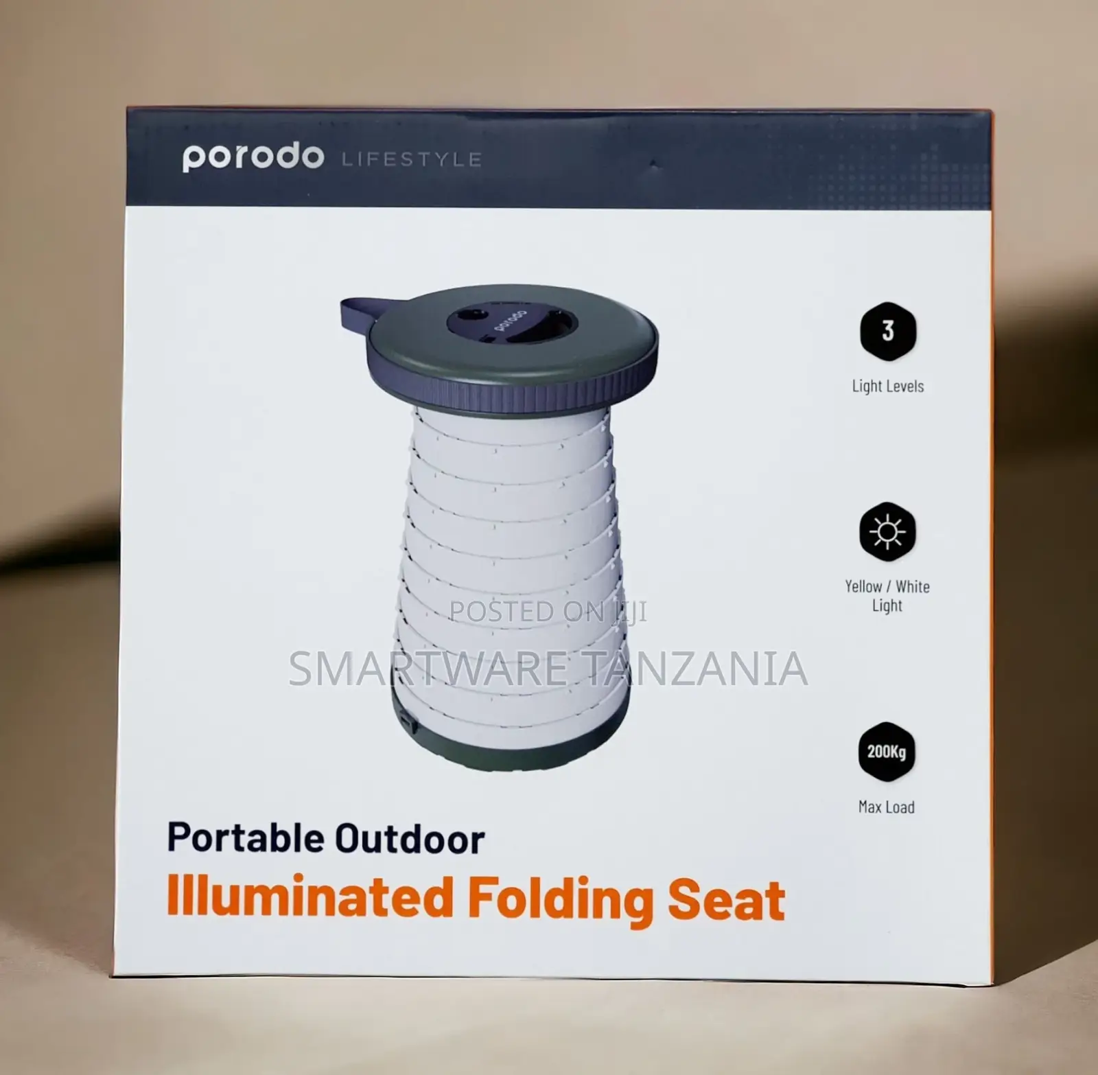 Porodo Portable Retractable Folding Telescopic Led Stool
