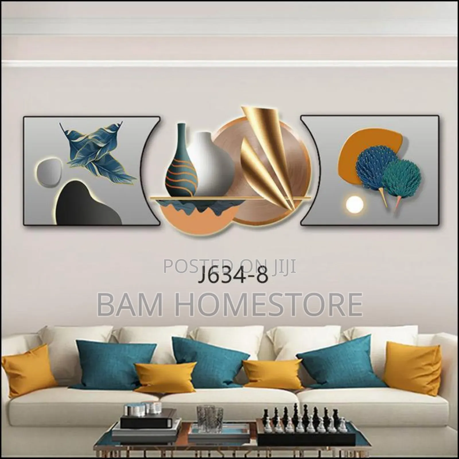 Triptych Wall Decor+Clock