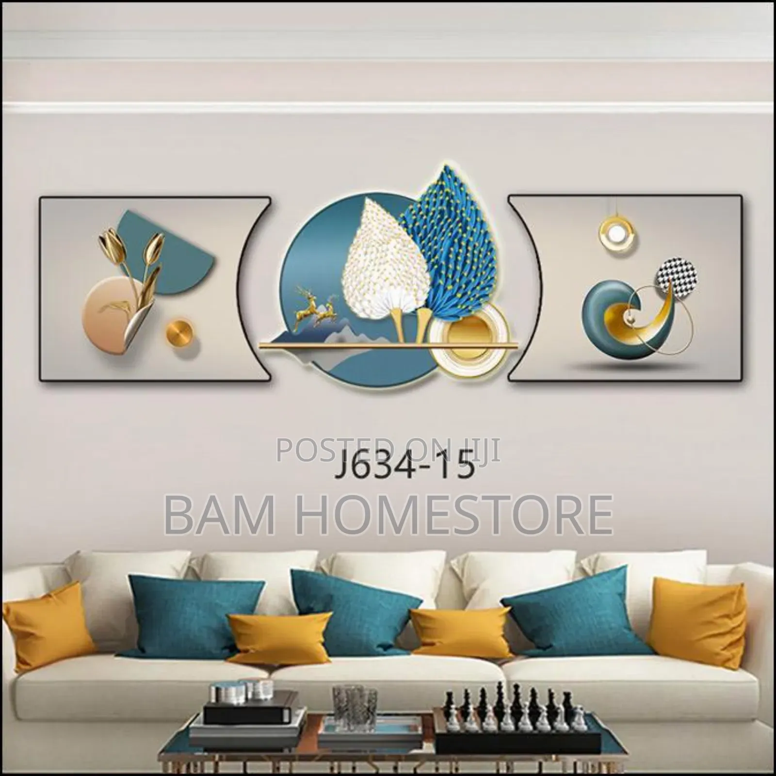 Triptych Wall Decor+Clock
