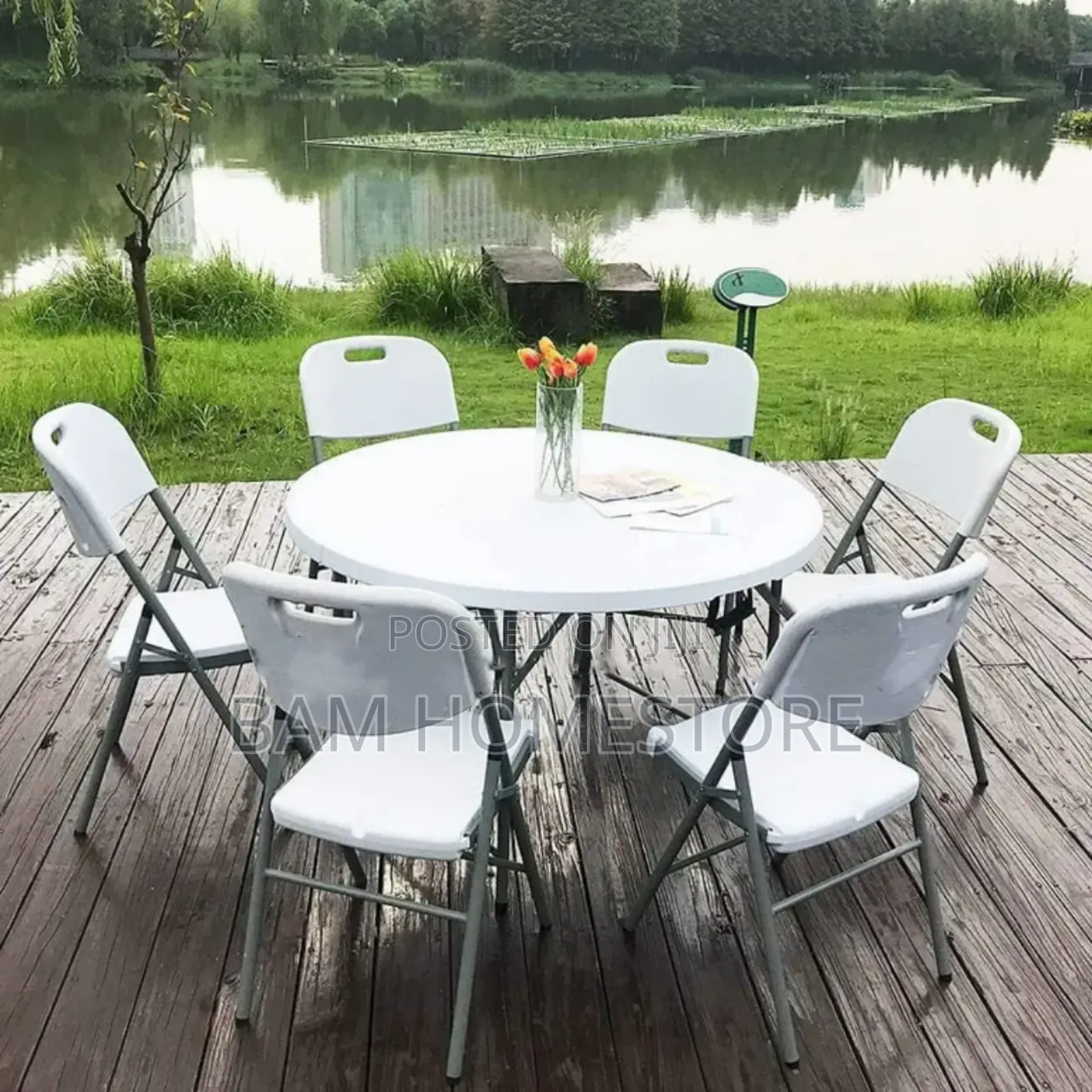 Round Foldable Table (120cm)+ 6 Chairs