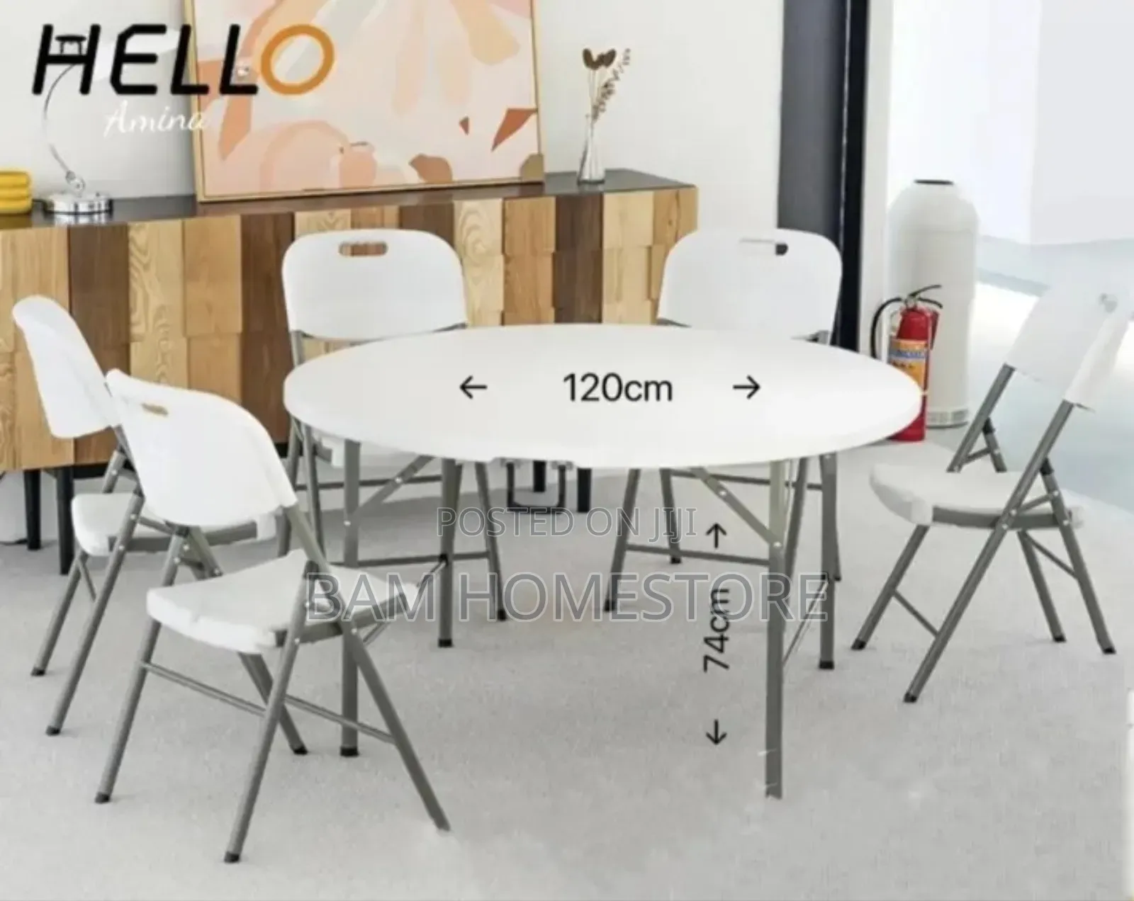 Round Foldable Table (120cm)+ 6 Chairs