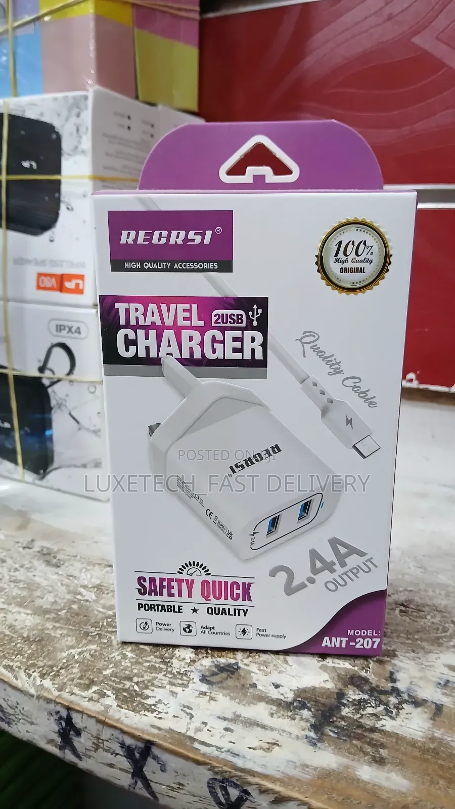 Recrsi Travel Charger 2 Usb Ports for Charging Devices