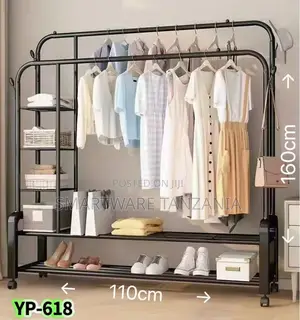 Metal Clothes Rail Heavy Duty Removable With Shelves - Black