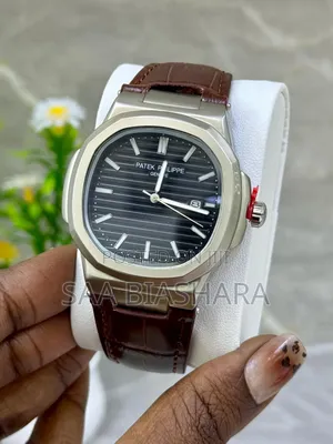 Patek Phillipe Nautilus Leather Brown and Silver Black Case