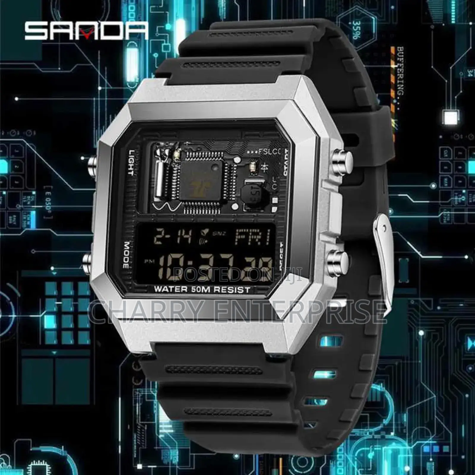 Sanda Watches Date Waterproof Display Week Light