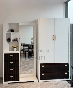 Seti Ya Kabati Na Dressing Table White and Dark Brown