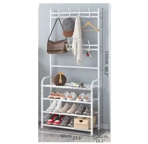 Multifunctional Coat and Shoe Rack With a Metal Frame