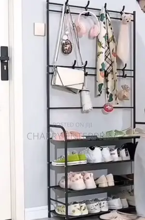 Multifunctional Coat and Shoe Rack With a Metal Frame