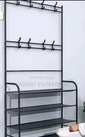 Multifunctional Coat and Shoe Rack With a Metal Frame