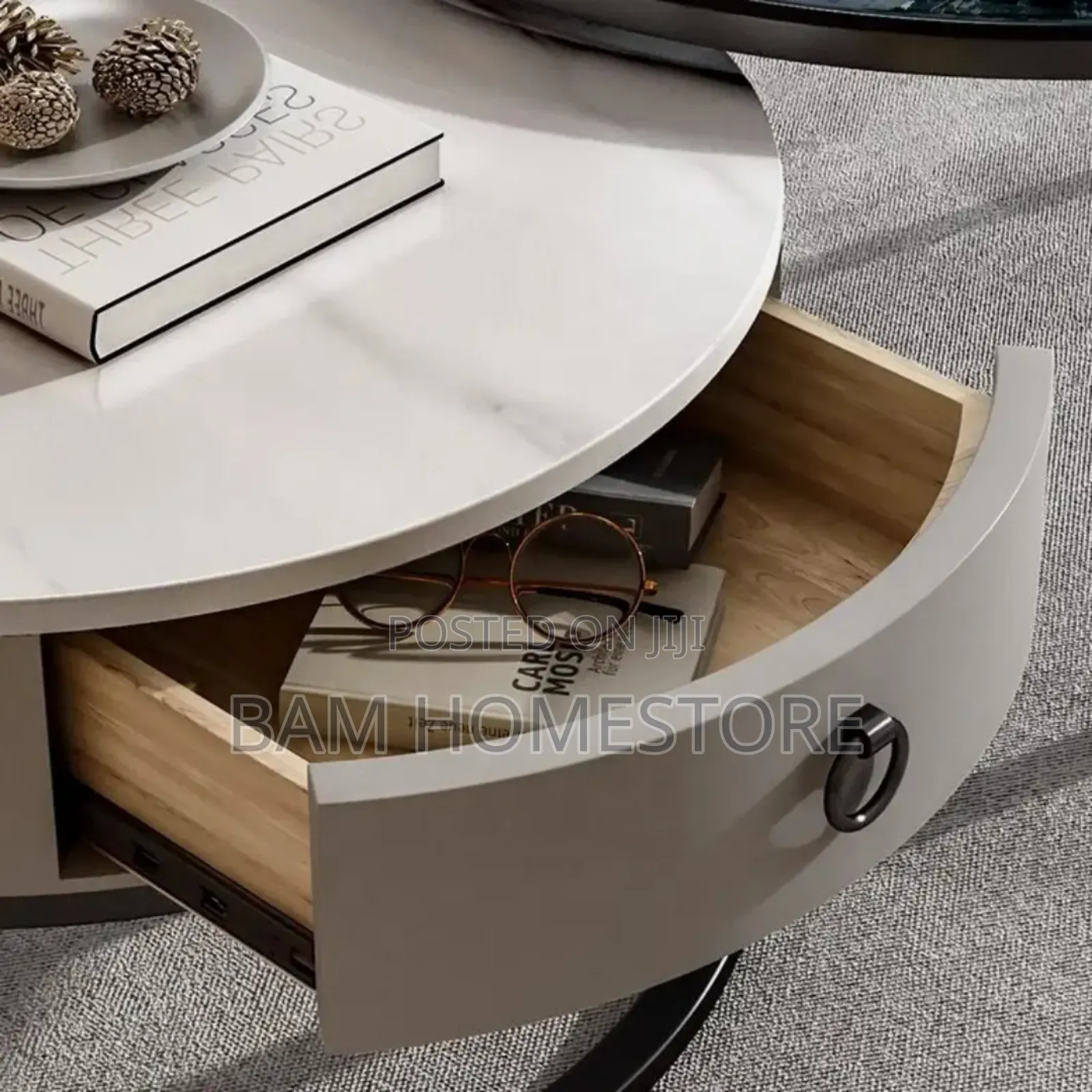 Classic Round Coffee Table 2 in 1 With Storage Drawer
