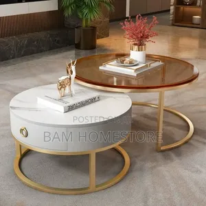 Classic Coffee Table 2 in 1(Golden Transparent+Marble)