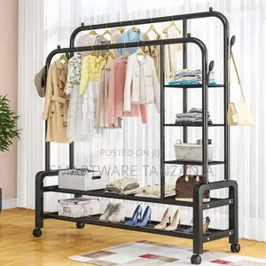 Double Rod Clothes Rack, Metal Garment Rack With Wheels