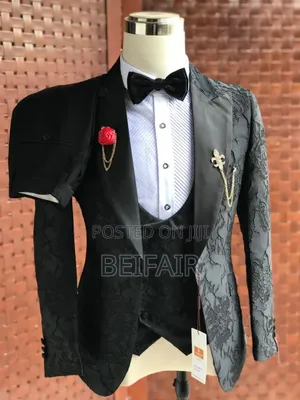 Black Taxedo Suit Flower Pattern
