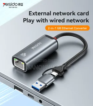Yesido Hb26 Ethernet Adapter Usbc + Usba to Rj45 1000mbps