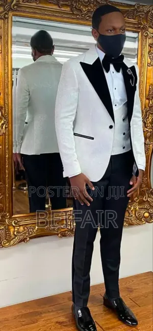 White and Black Taxedo Wedding Suit
