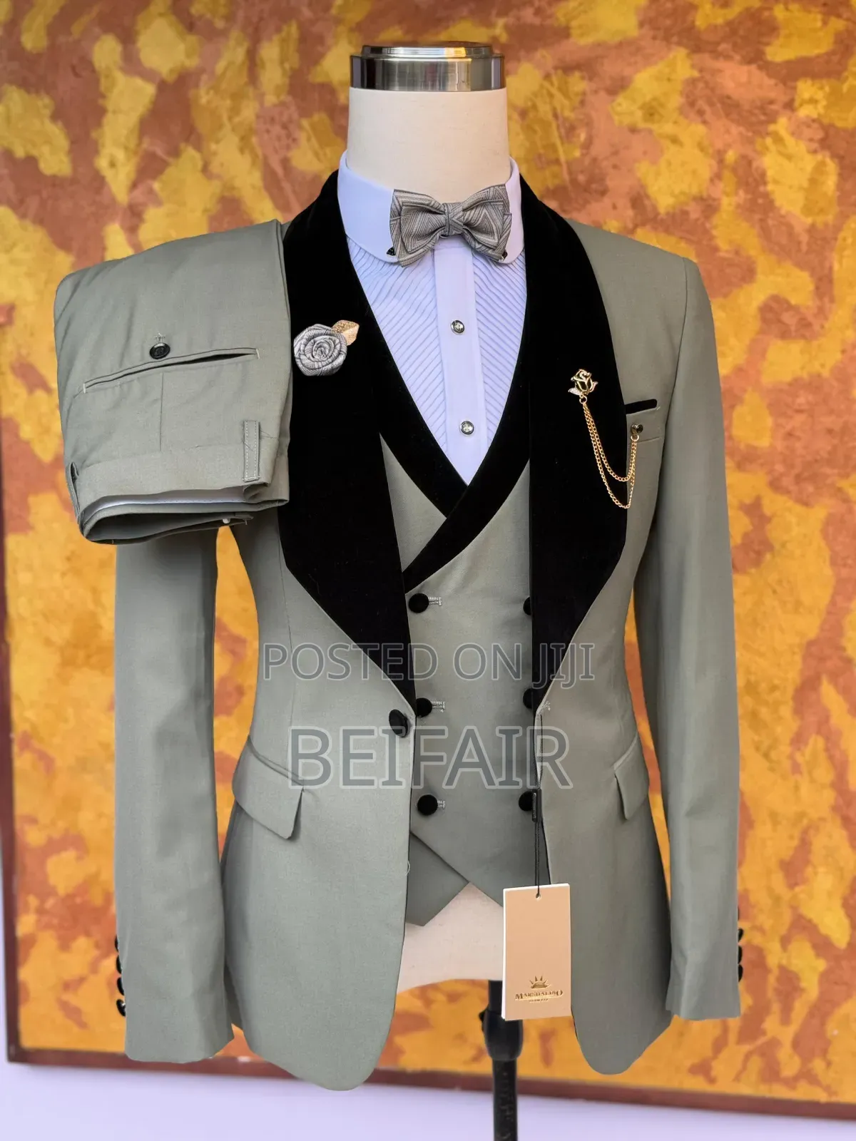 Tan and Black Taxedo Suit