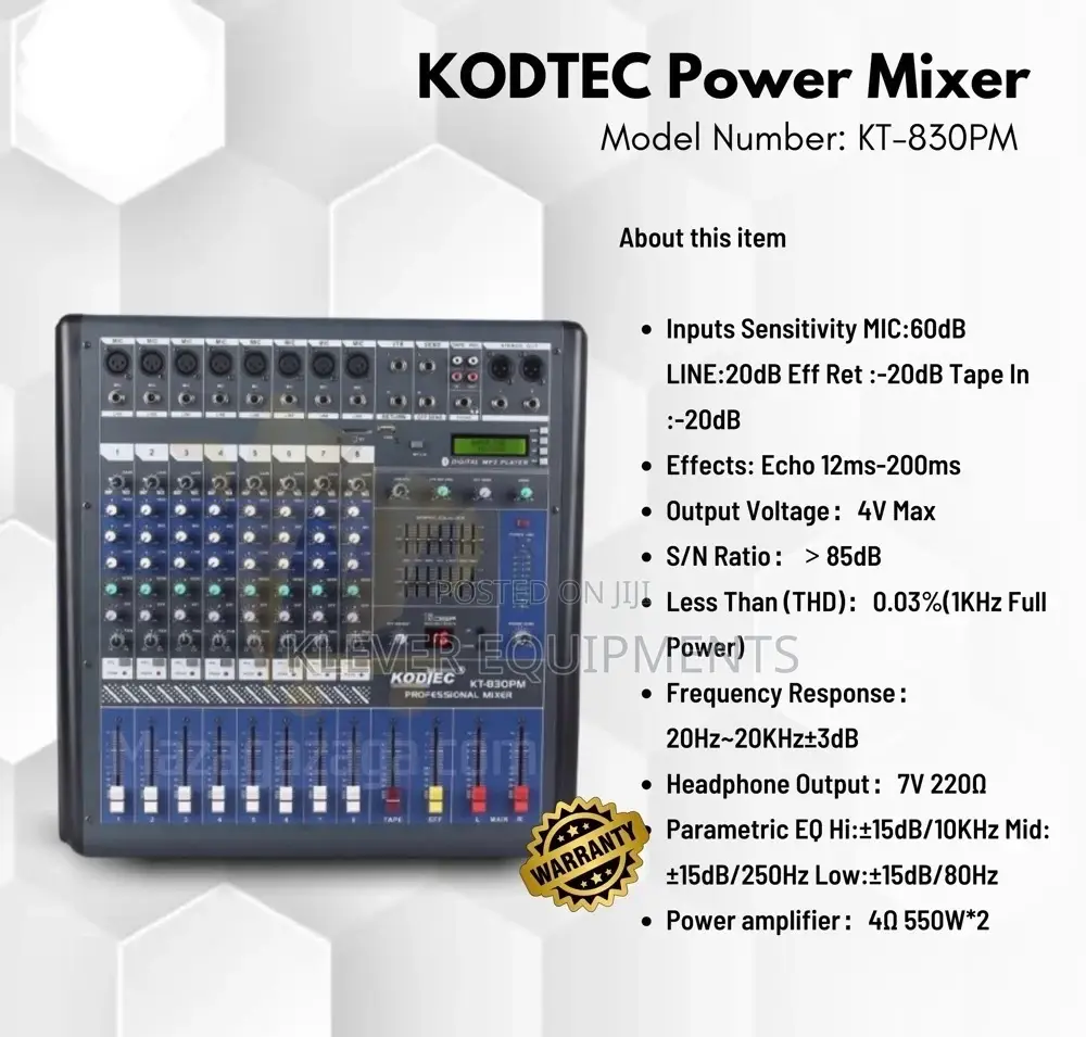 Kodtec Power Mixer 8ch Model Kt-830pm