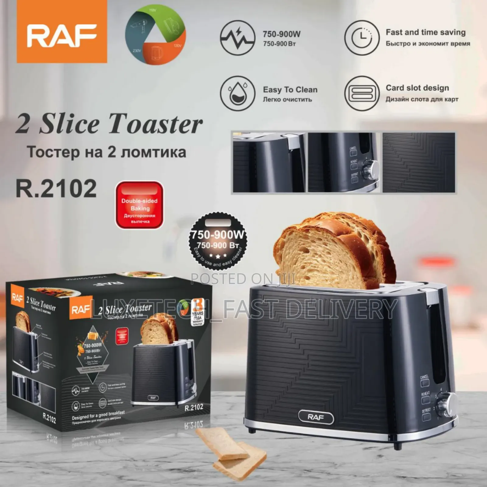 Raf 2-Slice Toaster for Toasting Two Slices of Bread at Once