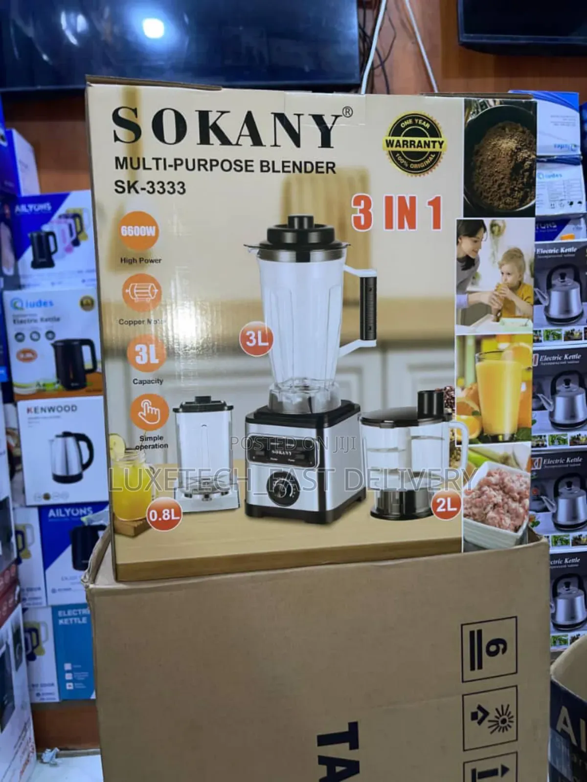 Sokany 3-in-1 Heavy Duty Blender 3l With Chopper, Grinder