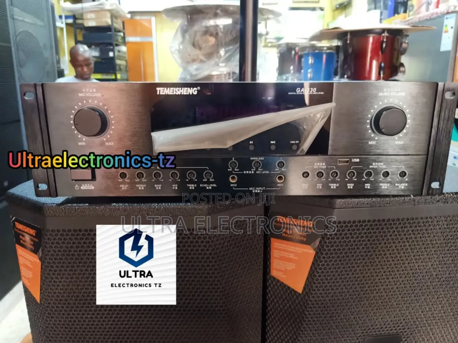 Temeisheng 2 Speakers, Amplifier, Wireless Mic With Stand