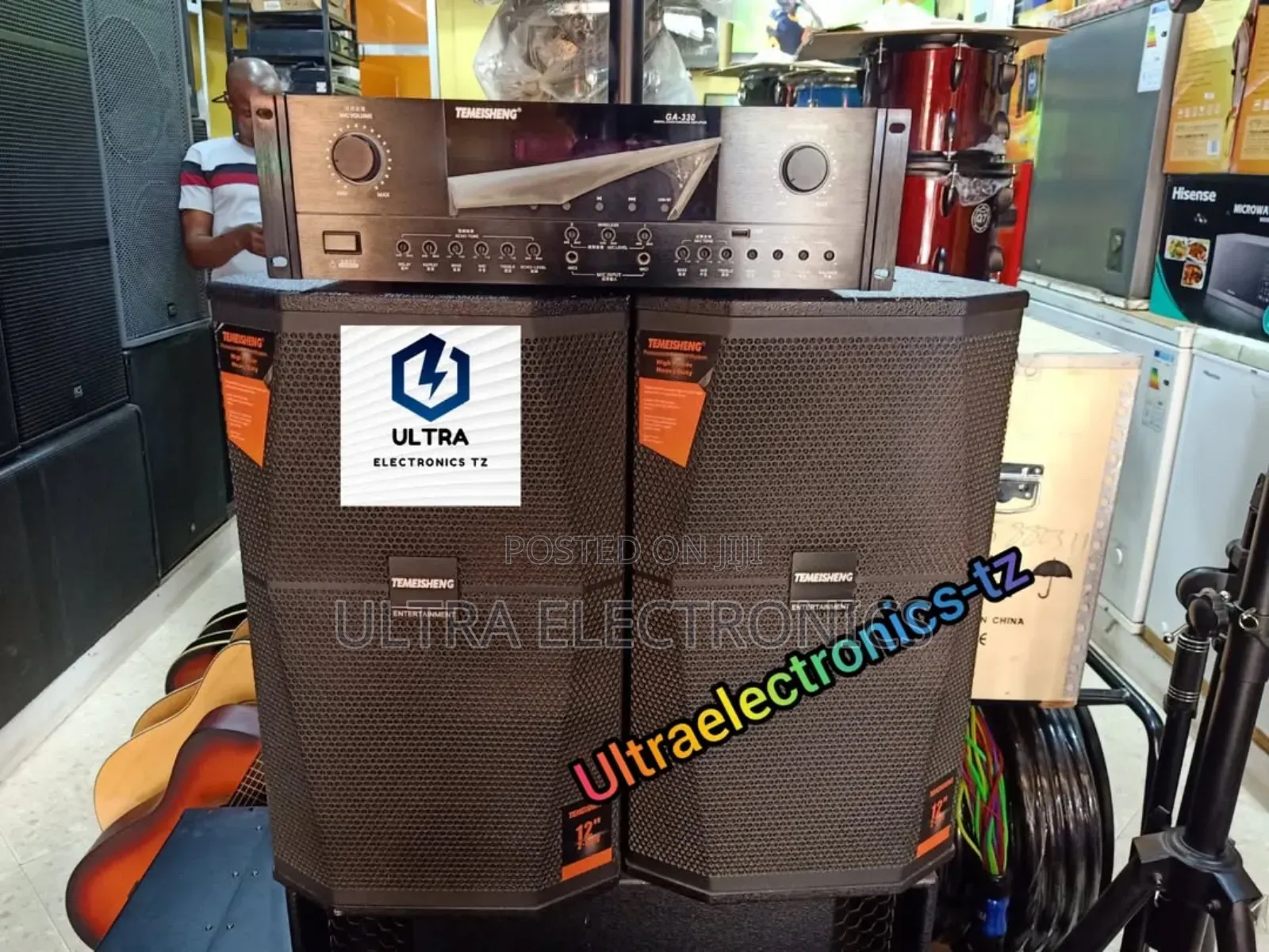 Temeisheng 2 Speakers, Amplifier, Wireless Mic With Stand
