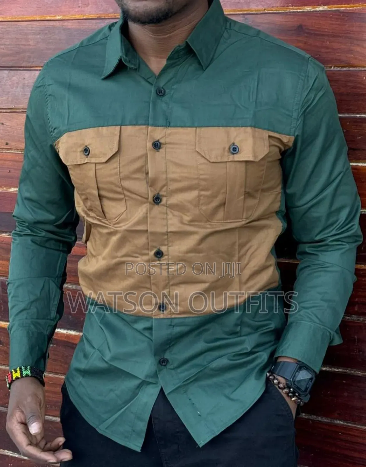 Mashati Kwa Wanaume Ya Vifungo Na Mifuko Miwili Original