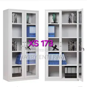 Metal Cabinet With Glass Doors for Storage in Office or Home