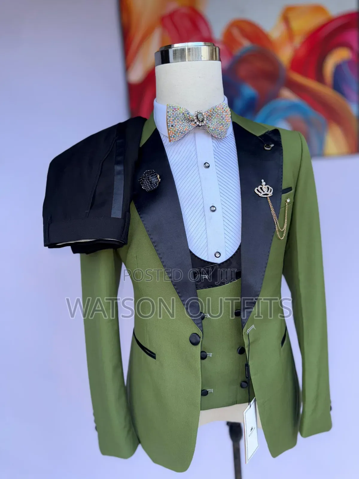Men's Light Green Suits With Black Valveted Pants Original