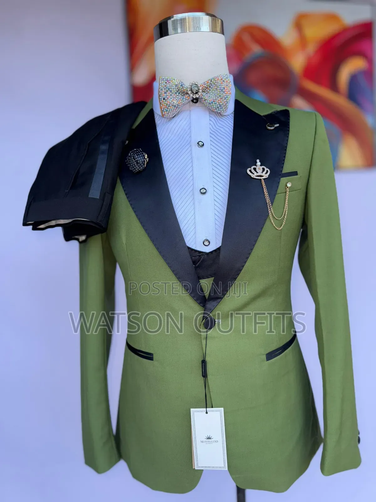 Men's Light Green Suits With Black Valveted Pants Original