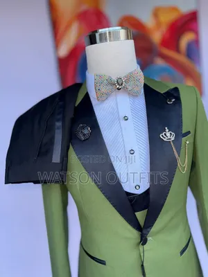Men's Light Green Suits With Black Valveted Pants Original