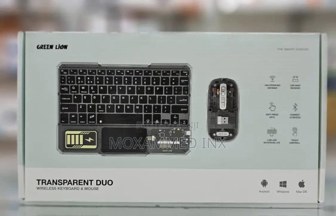 Greenlion Transparent Duo Wireless Keyboard Mouse