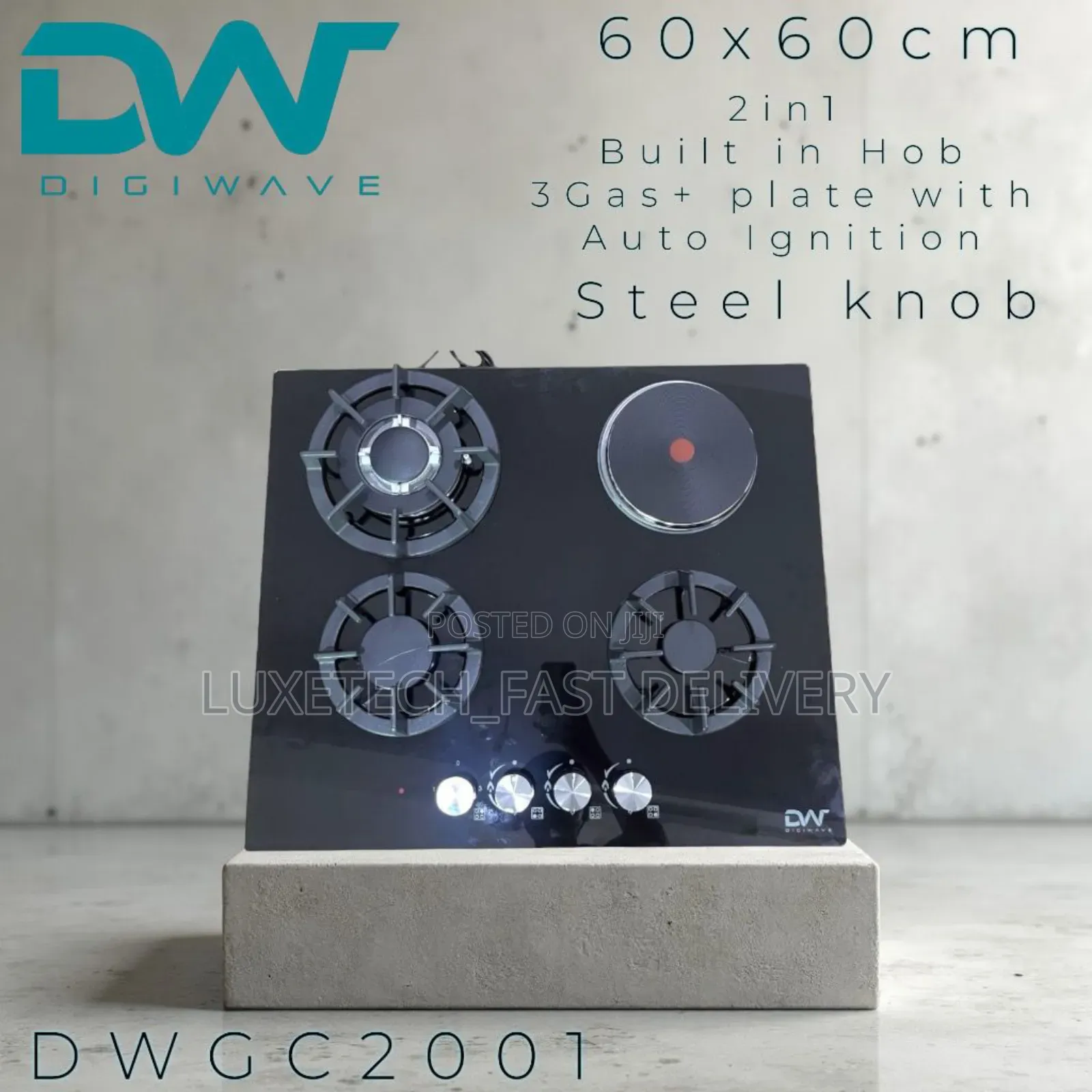 Digiwave Glass Body 3 Gas + 1 Hot Plate Cooker