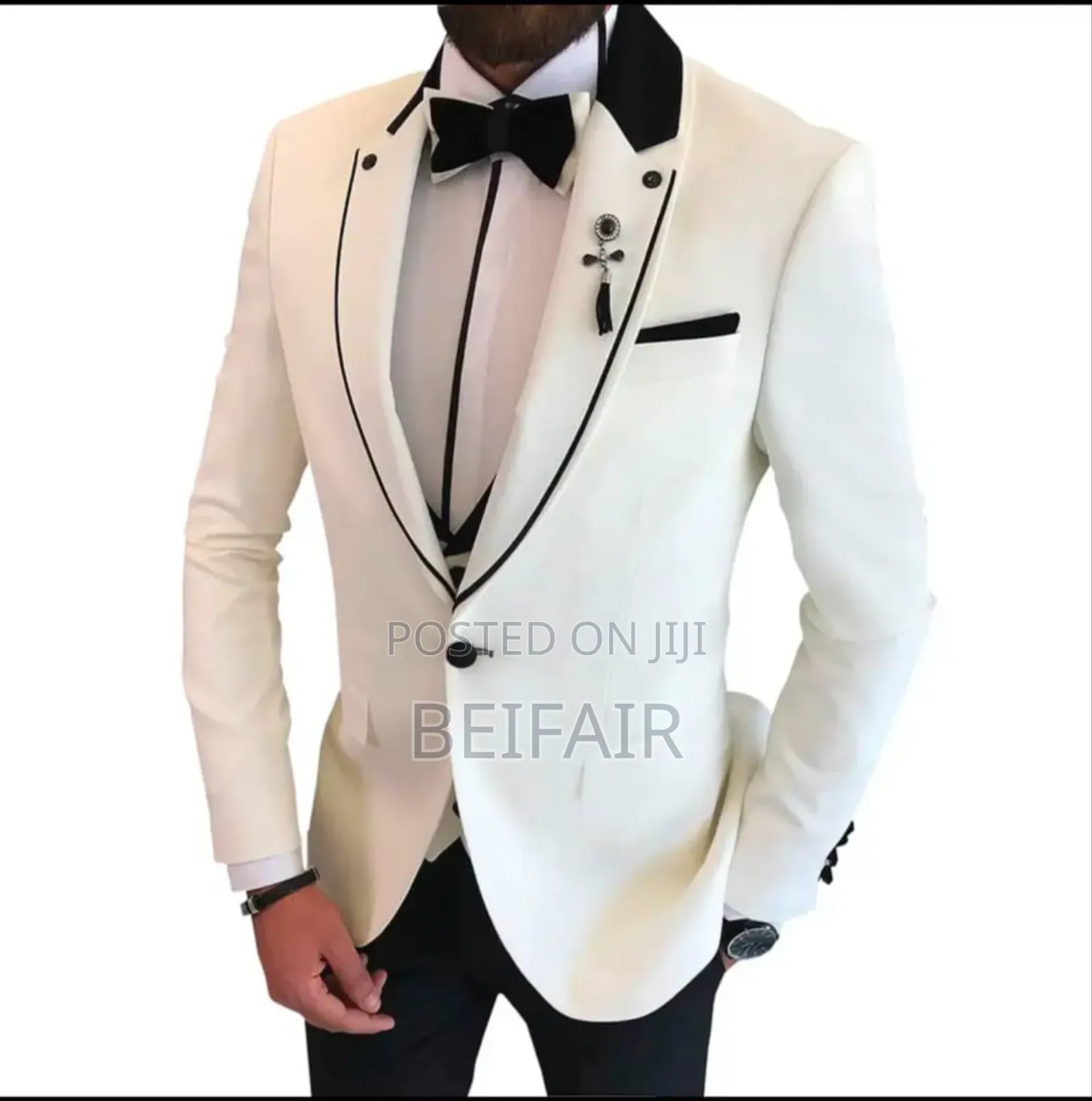 White Jacjet Suit | Black Stripes