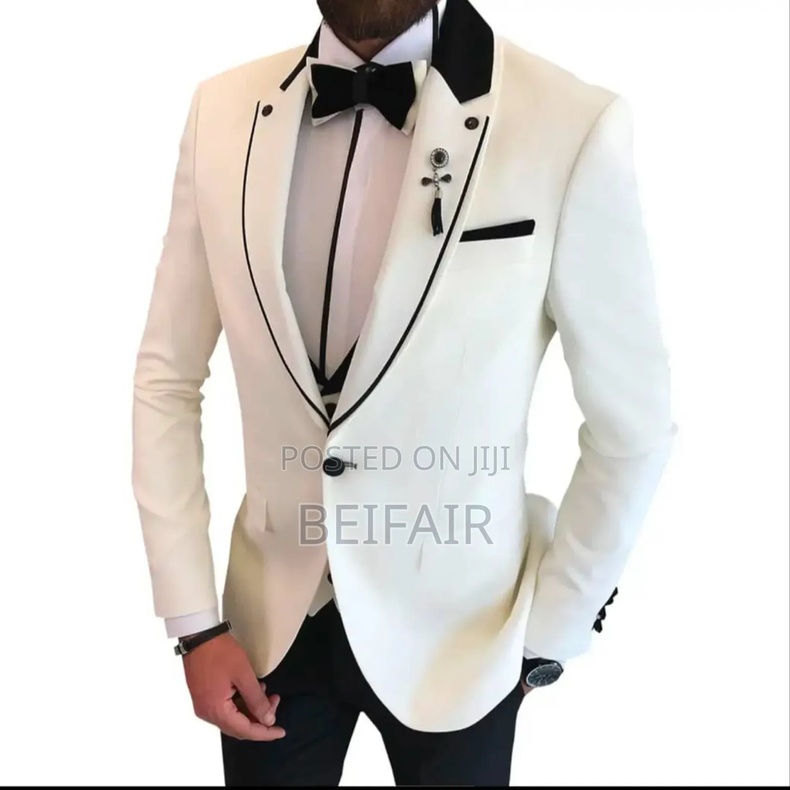 White Jacjet Suit | Black Stripes