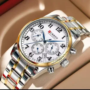 Curren 8466 Chronograph Classic Watch Silver Gold and White